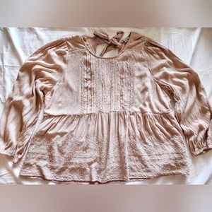 American Eagle Embroidered Gauze Babydoll Blouse in Light Pink